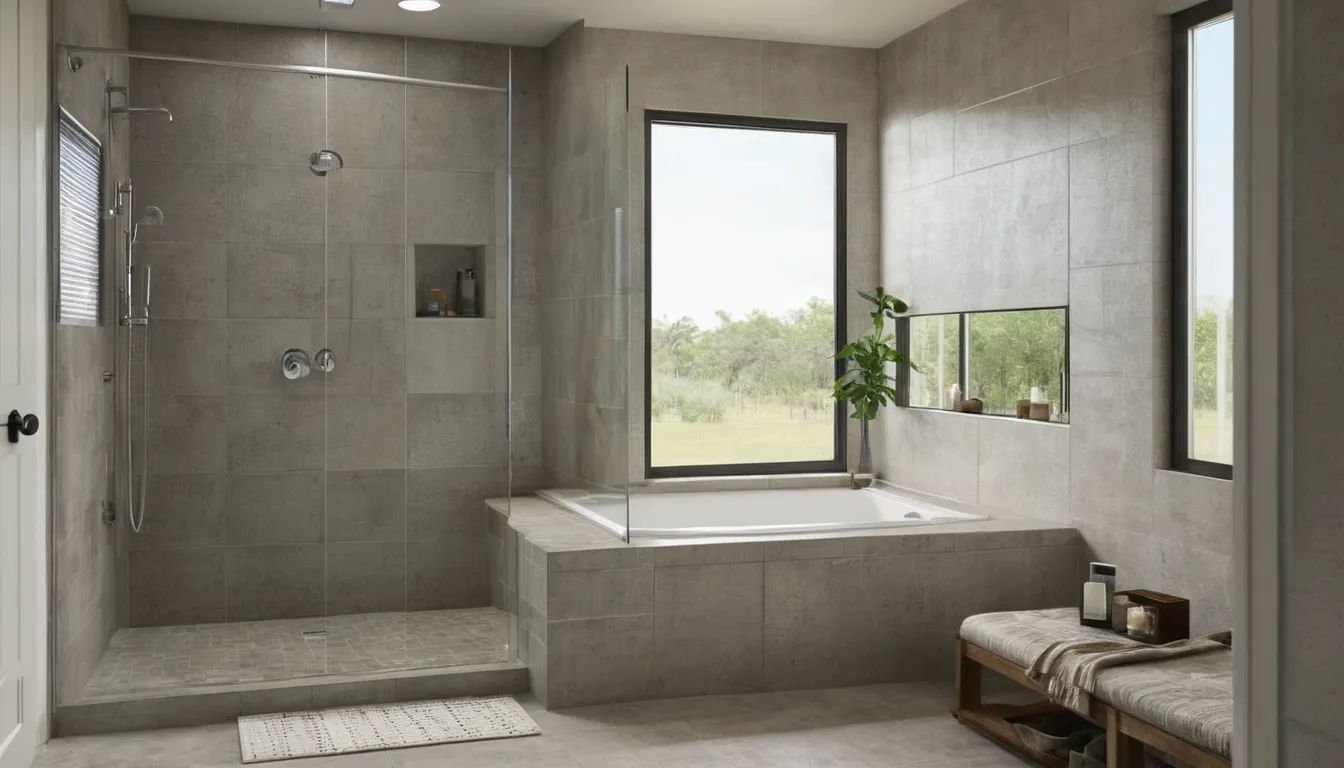 Bright accessible walk-in shower with a built-in seat and grab bar in a Clermont home